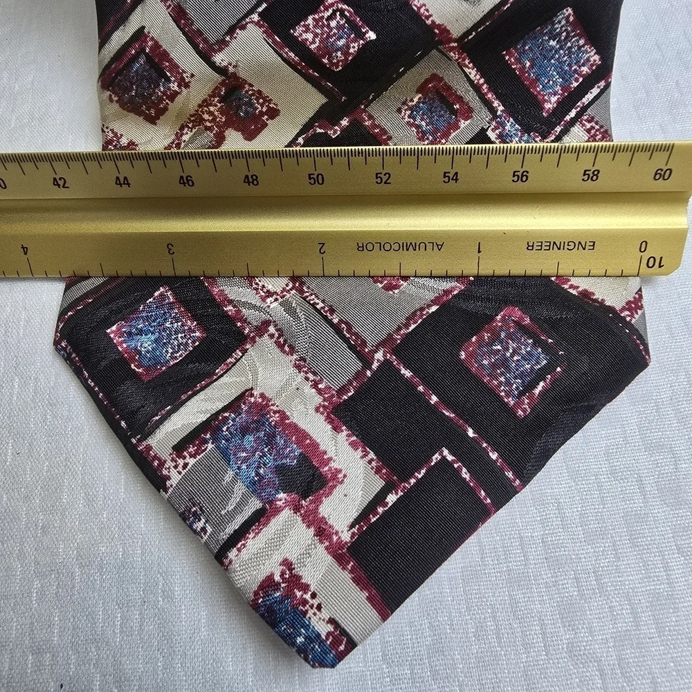 Zianetti Imported Silk Geometric Patterned Tie - Black, Blue, Gray, Mens EUC